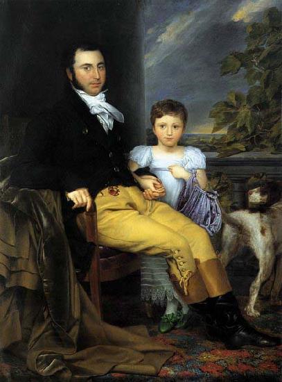 Joseph Denis Odevaere Portrait of a Prominent Gentleman with his Daughter and Hunting Dog China oil painting art